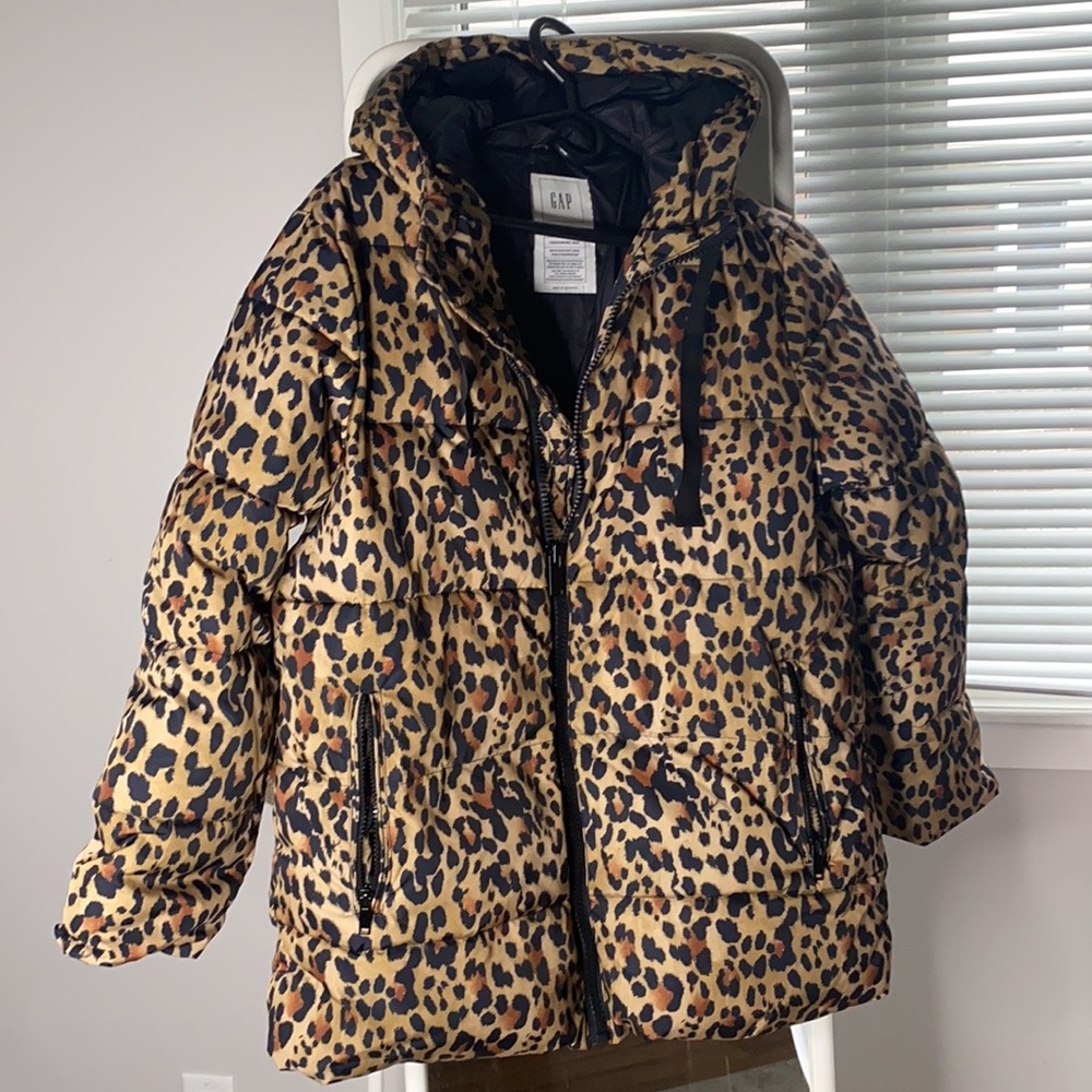 Gap hooded print puffer coat xs